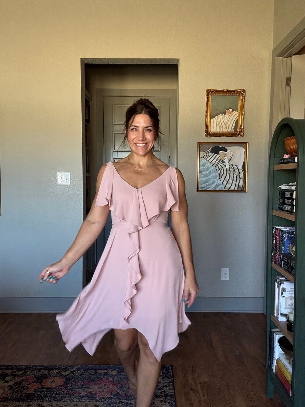 BCBGMAXAZRIA Blush Pink Ruffle Handkerchief Dress Size 4